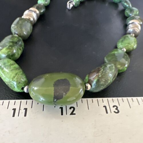 Navajo Green Turquoise Chunky Necklace | Sterling Silver | 23" | Authentic Native American Handmade | 15204