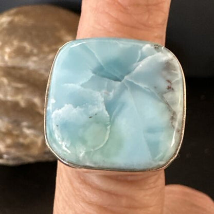 Navajo Blue Larimar Ring | Sterling Silver | Sz 8 | Authentic Native American Handmade | 17649