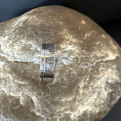 Navajo Stamped Wide Band Ring | Sterling Silver | Sz 4 | Authentic Native American Handmade | 15298