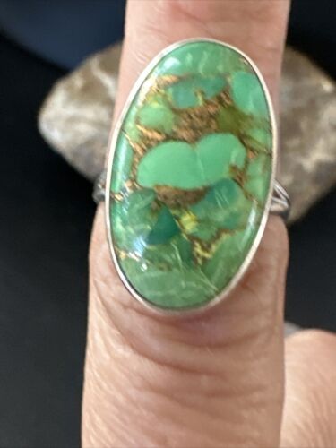 Navajo Green Mojave Turquoise Ring | Sterling Silver | Sz 7 | Authentic Native American Handmade | 15593