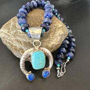 Navajo Blue Denim Lapis Turquoise Naja Pendant Necklace | Sterling Silver | Native American Handmade | 16320