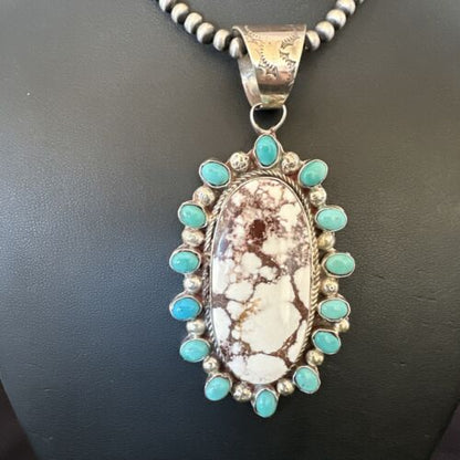 Navajo Wild Horse Turquoise Pendant | Sterling Silver | Native American Handmade | 17147