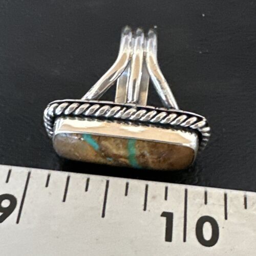 Navajo Ribbon Boulder Green Turquoise Ring | Sterling Silver | Sz 8 | Authentic Native American Handmade | 16384