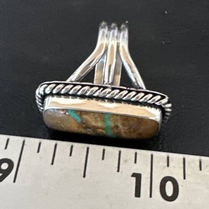 Navajo Ribbon Boulder Green Turquoise Ring | Sterling Silver | Sz 8 | Authentic Native American Handmade | 16384