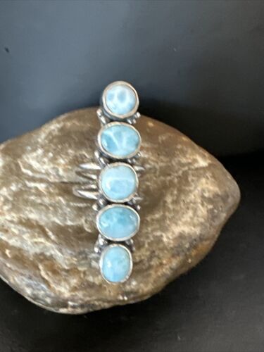 Navajo Blue Larimar Multi-Stone Cluster Ring | Authentic Native American Sterling Silver | Sz 7.5 | 15942