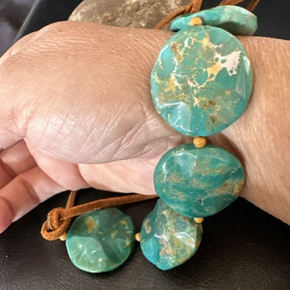 Navajo Green Turquoise Sterling Silver Necklace Leather Cords Bracelet 17548