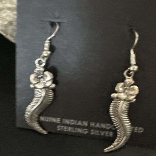 Navajo Sterling Silver Leaf Feather Earrings | Authentic Native American Handmade | 16971