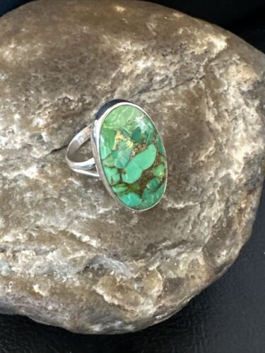 Navajo Green Mojave Turquoise Ring | Sterling Silver | Sz 7 | Authentic Native American Handmade | 15593