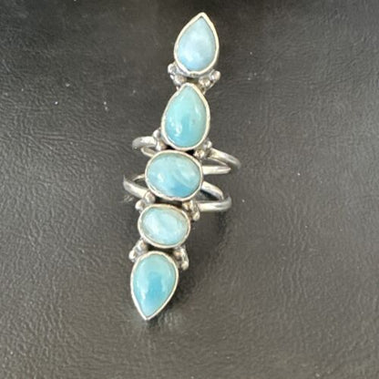 Navajo Blue Larimar Multi-Stone Ring | Authentic Native American Sterling Silver | Multi-Stone | Sz 8.5 | 15970