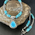 Navajo Men's Blue Kingman Turquoise Pendant Necklace | Sterling Silver | 21" | Authentic Native American Handmade | 17552