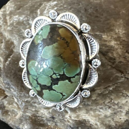 Navajo Green Spiderweb Turquoise Ring | Sterling Silver | Sz 10.5 | Authentic Native American Handmade | 15503