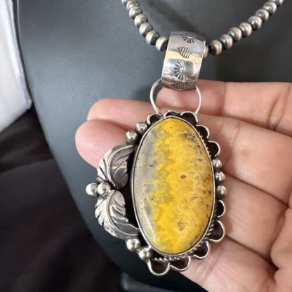 Navajo Bumblebee Jasper Pendant Necklace | Sterling Silver | Authentic Native American Handmade | 14984