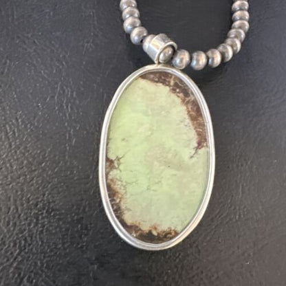Navajo Green Gaspeite Pendant Necklace | Sterling Silver | Authentic Native American Handmade | 15485