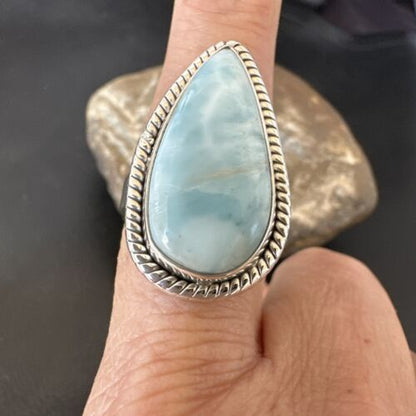 Navajo Blue Larimar Ring | Sterling Silver | Sz 10 | Authentic Native American Handmade | 16598