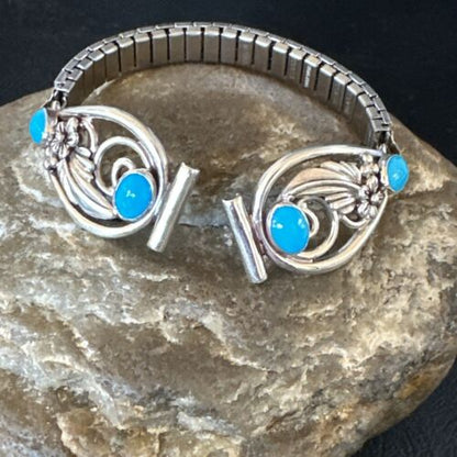 Navajo Blue Turquoise Watch Tips | Sterling Silver | Authentic Native American Old Pawn Jewelry | 15455