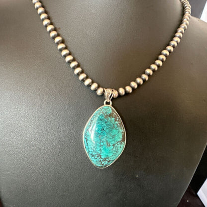 Men's Navajo Blue Spiderweb Turquoise Pendant Necklace | Sterling Silver | Authentic Native American Handmade | 16271