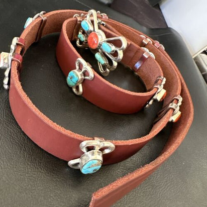 Men's Turquoise Spiny Oyster Concho Belt | Sterling Silver Navajo Tufa | Authentic Native American Handmade | 16680