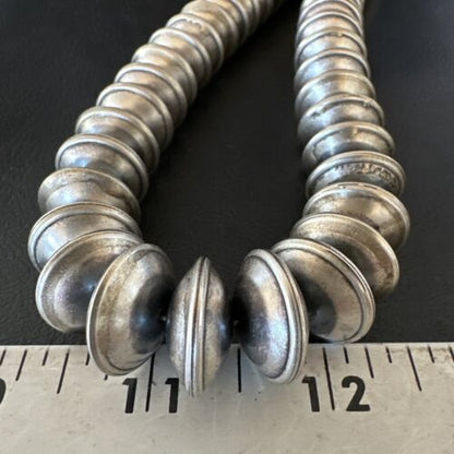 Navajo Pearls Bench Saucer Bead Necklace | Sterling Silver | 17" | Authentic Native American Handmade | 16726