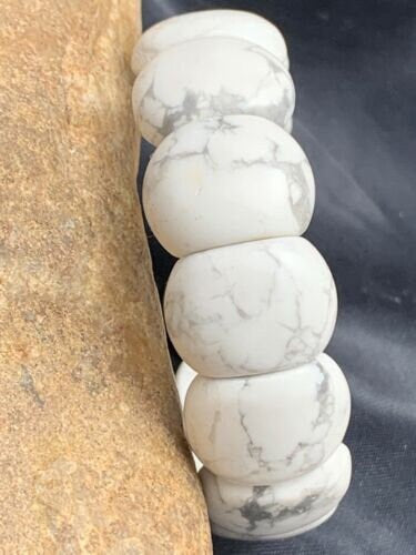 White Howlite Stone Stretch Bracelet | 7.25" Stretchable | Authentic Native American Handmade | 4602 Sale