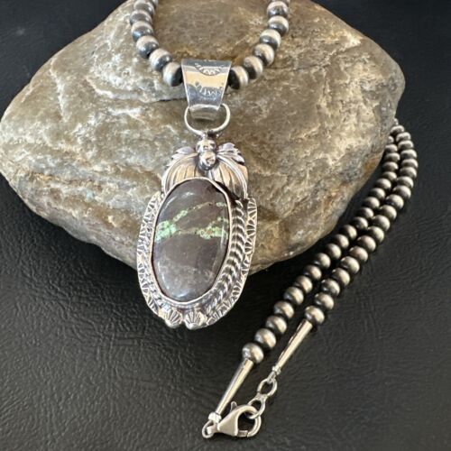 Navajo Green Boulder Turquoise Pendant Necklace | Sterling Silver | Men's Women's | 16136
