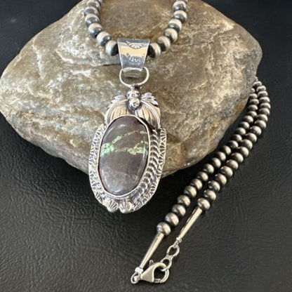 Navajo Green Boulder Turquoise Pendant Necklace | Sterling Silver | Men's Women's | 16136
