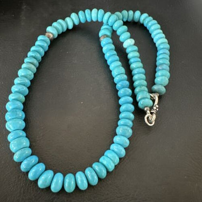 Navajo Blue Turquoise Necklace | Sterling Silver Pearls | 19" | Authentic Native American Handmade | 16953