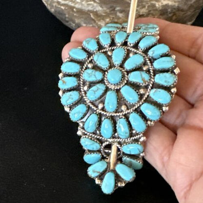 Navajo Blue Turquoise Multi-Stone Hair Barrette | Sterling Silver | 3" | Authentic Native American Handmade | 15206
