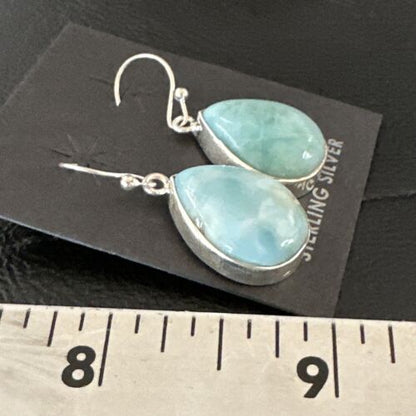 Navajo Blue Larimar Dangle Earrings | Sterling Silver | Authentic Native American Handmade | 17289