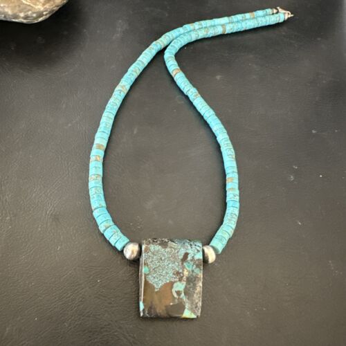 Navajo SpiderWeb Turquoise Heishi Pearls Necklace | Sterling Silver | 20" | Authentic Native American Handmade | 17094