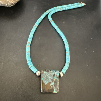 Navajo SpiderWeb Turquoise Heishi Pearls Necklace | Sterling Silver | 20" | Authentic Native American Handmade | 17094