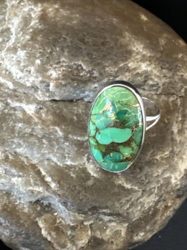 Navajo Green Mojave Turquoise Ring | Sterling Silver | Sz 7 | Authentic Native American Handmade | 15593