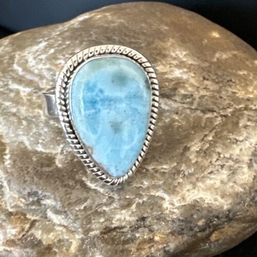 Navajo Blue Larimar Ring | Sterling Silver | Sz 10 | Authentic Native American Handmade | 16599
