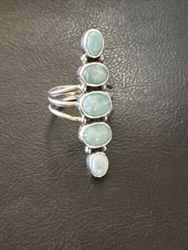 Navajo Blue Larimar Cluster Ring | Authentic Native American Sterling Silver | Multi-Stone | Sz 7.5 | 15978