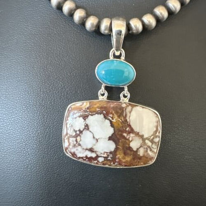 Men's Wild Horse Blue Kingman Turquoise Necklace | Sterling Silver SW Pendant | Multi-Stone | 17326
