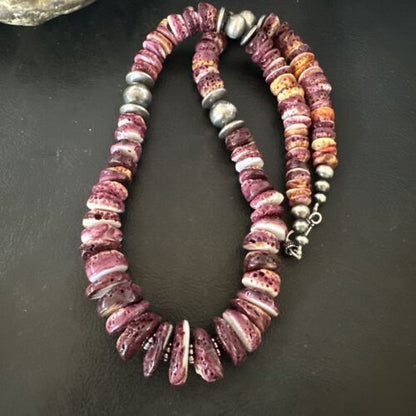 Navajo Purple Spiny Oyster Necklace | Sterling Silver Pearls | 22" | Authentic Native American Handmade | 16703