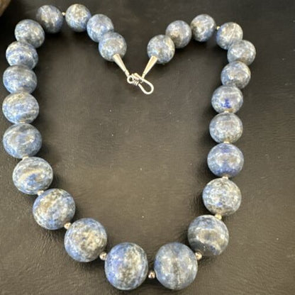 Navajo Denim Lapis Necklace | 14mm Pearls | Sterling Silver | Authentic Native American Handmade | 19" | 17549