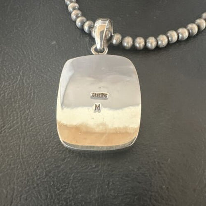 Navajo Blue Kingman Turquoise Pendant Necklace | Sterling Silver Pearls | 20" | 16699