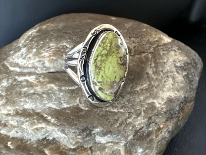 Navajo Green Gaspeite Ring | Sterling Silver | Sz 8 | Authentic Native American Handmade | 16398