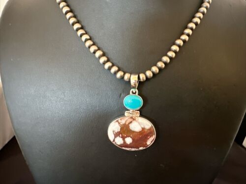Wild Horse Sterling Silver Necklace | Blue Kingman Turquoise SW Pendant | Multi-Stone | 17306
