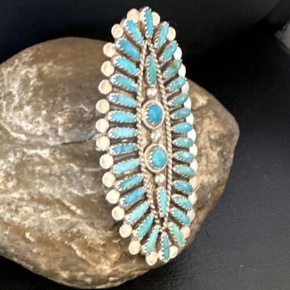 Zuni Blue Turquoise Needle Point Ring | Authentic Native American Sterling Silver | Multi-Stone | Sz 7 | 15061
