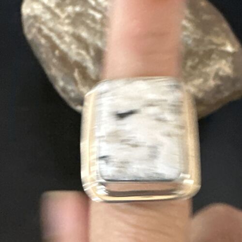 Southwestern Navajo White Buffalo Turquoise Ring | Sterling Silver | Sz 9 | 15001