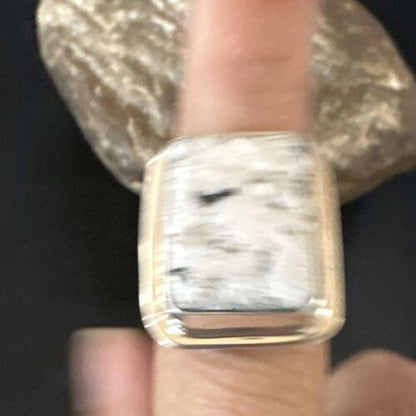 Southwestern Navajo White Buffalo Turquoise Ring | Sterling Silver | Sz 9 | 15001