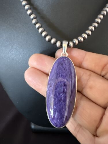 Navajo Pearls Purple Sugilite Pendant Necklace | Sterling Silver Beads | Authentic Native American Handmade | 15513