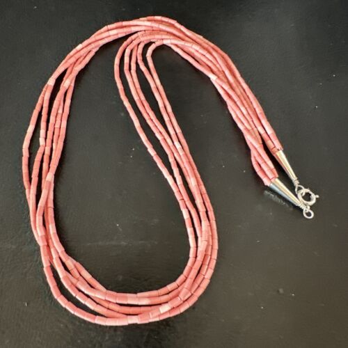 Pink Conch Tube Heishi Bead | 5 Strand Navajo Sterling Silver Necklace | 19" | 16545