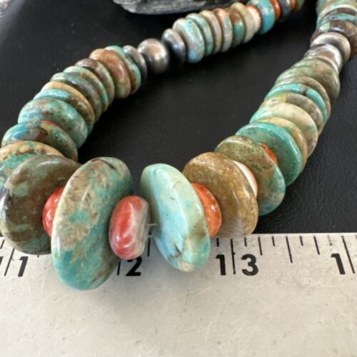 Royston Turquoise Spiny Graduated Navajo Pearls Necklace | Sterling Silver | Authentic Native American | 25" | 17003