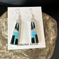 Navajo Blue Turquoise Black Onyx Inlay Earrings | Sterling Silver | 1" | Authentic Native American Handmade | 15700