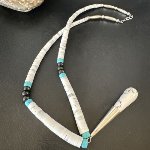 Santo Domingo White Turquoise Howlite Onyx Necklace | Sterling Silver | 23" | 15763