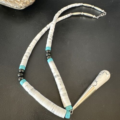 Santo Domingo White Turquoise Howlite Onyx Necklace | Sterling Silver | 23" | 15763