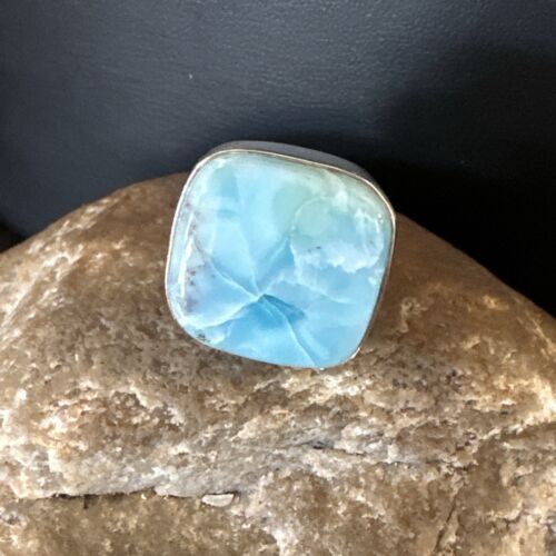 Navajo Blue Larimar Ring | Sterling Silver | Sz 8 | Authentic Native American Handmade | 17649