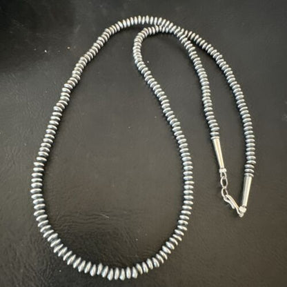 Navajo Pearl Sterling Silver Saucer Bead Necklace | Hand Strung | 4mm | 20" | Authentic Native American | 60420